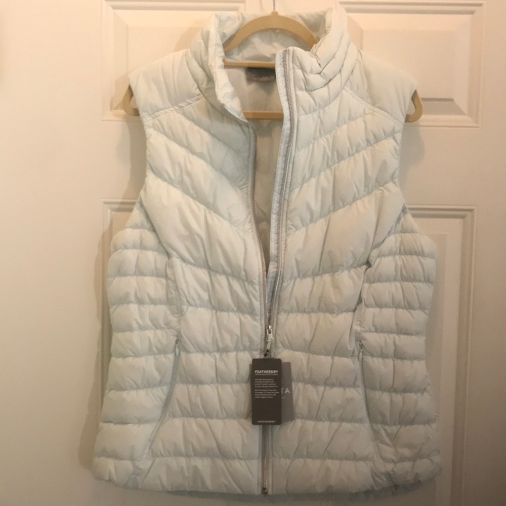Athleta Feather Dry,  down, water resistant vest, powder blue color, XL, NWT